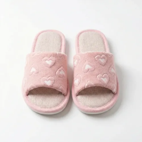Тапочки кімнатні жіночі рожеві з сердечками Текстильні літні капці відкриті дихаючі 36-41
