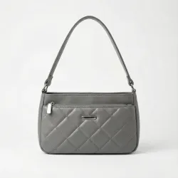 Жіноча сумка на плече сіра, стьобана сумочка-багет з еко-шкіри класична маленька