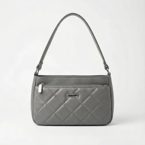 Жіноча сумка на плече сіра, стьобана сумочка-багет з еко-шкіри класична маленька