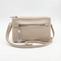 Сумка женская через плечо бежевая, маленькая сумочка-клатч на 3 отделения кросс-боди светлая