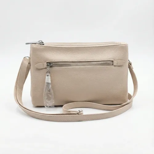 Жіноча сумка через плече бежева, маленька сумочка-клатч на 3 відділення крос-боді світла