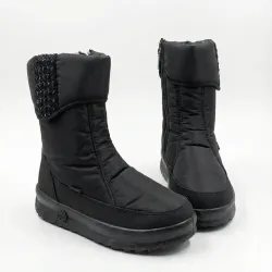 Чоботи жіночі зимові чорні дутики на хутрі, Теплі високі черевики зі стразами (розміри 37-41)