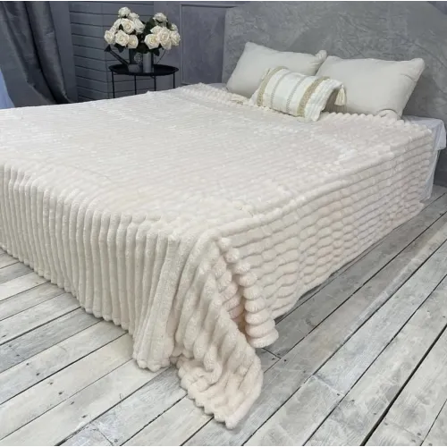 Плед Шарпей Королівська смужка двуспального розміру 180-200см. колір Молочний