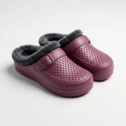 Жіночі зимові калоші-сабо на хутрі (37-41). Теплі гумові шльопанці без задника, Бордові