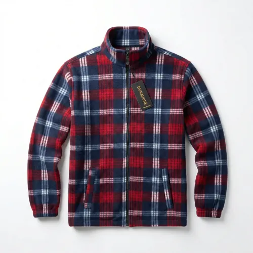 Чоловіча зимова кофта на хутрі в клітинку DUNAUONE. Тепла флісова куртка на блискавці 52-62 (Батал)