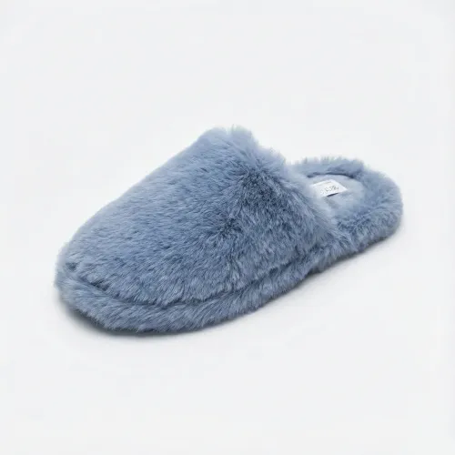 Жіночі пухнасті кімнатні капці блакитні. М'які хутряні тапочки для дому. Розміри 36-41