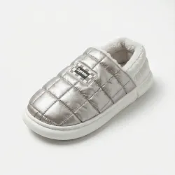 Зимові дуті капці Сріблясті (36-45) Унісекс тапочки Superme на хутрі теплі