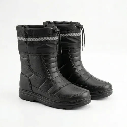 Чоботи зимові дутики чорні, сноубутси з піни ЕВА та текстилю утеплені, на затяжці