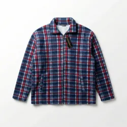 Чоловіча зимова кофта на хутрі в клітинку. Тепла флісова куртка на блискавці 52-62 (Батал)