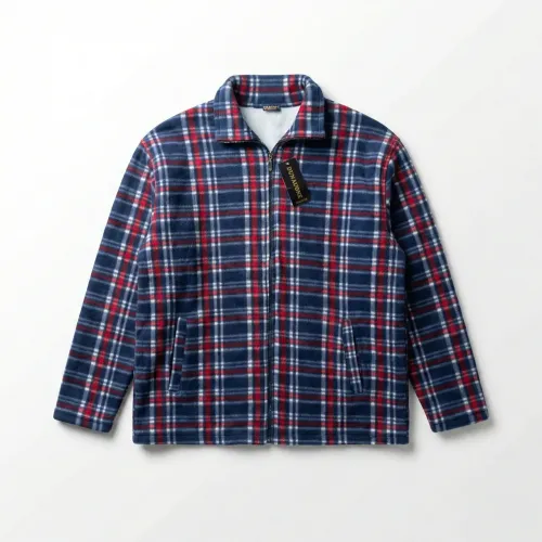 Чоловіча зимова кофта на хутрі в клітинку. Тепла флісова куртка на блискавці 52-62 (Батал)