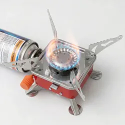 Портативна газова плита K-202 з п'єзопідпалом. Міні пальник туристичний під цанговий балон (Розкладна)