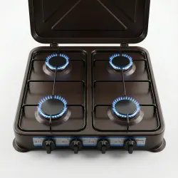 Плита таганок газовий настільна 4 конфорки Domotec MS 6604 коричнева