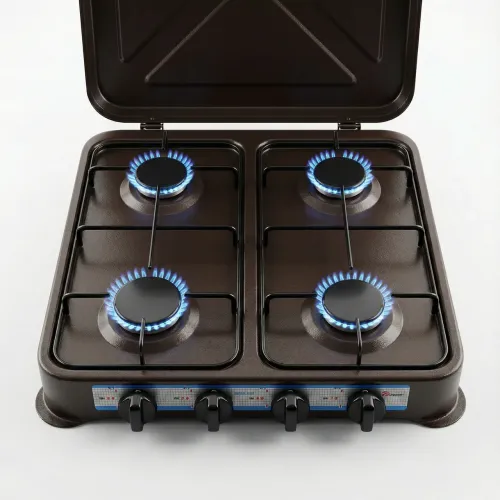 Плита таганок газовий настільна 4 конфорки Domotec MS 6604 коричнева