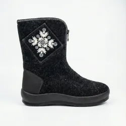 Бурки жіночі високі зимові повстяні. Чорні чуні з вишивкою Сніжинка на блискавці. Розміри 37-41