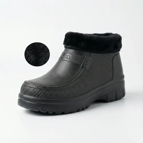 Калоші чоловічі зимові пінкові чорні на хутрі, Короткі утеплені черевики (розміри 41-45)