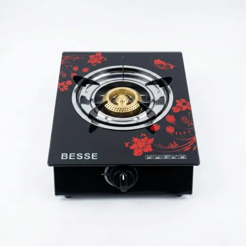 Газова плита настільна BESSE (Скло) 1 конфорка. Побутовий таганок під балон, П'єзопідпал