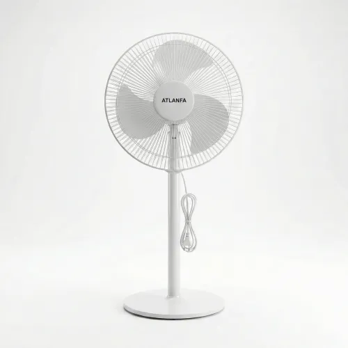 Вентилятор підлоговий Atlanfa 5 лопатей (Білий), потужний та тихий, на круглій підставці