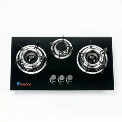 Газова плита AOYANG 3 конфорки (Врізна + Настільна). Скляна варильна поверхня 50х30 см, Чорна