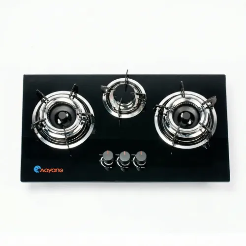 Газова плита AOYANG 3 конфорки (Врізна + Настільна). Скляна варильна поверхня 50х30 см, Чорна