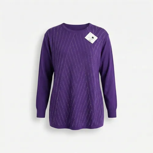 Туніка жіноча фіолетова з камінням. Нарядний подовжений светр G.L.S.A, трикотаж батал