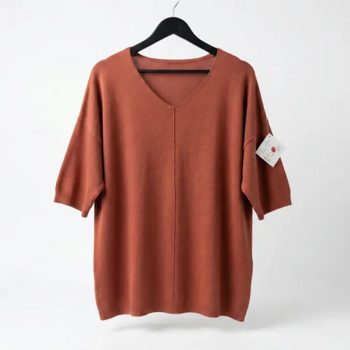 Жіноча кофта-американка GLSA (50-56). Теракотовий в'язаний светр з коротким рукавом, Батал