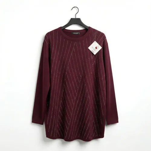 Жіноча туніка G.L.S.A бордова зі стразами, подовжений светр батал, ошатна кофта великого розміру