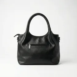 Жіноча сумка чорна на плече з кишенями, м'яка сумка-тоут з еко-шкіри класична базова