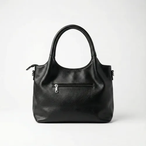 Жіноча сумка чорна на плече з кишенями, м'яка сумка-тоут з еко-шкіри класична базова