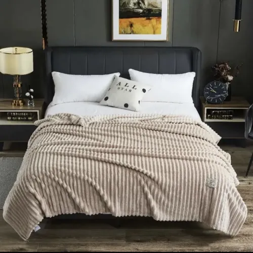 Плед Шарпей м'яка смужка Євро Розміру 200-220 см колір Пісочний