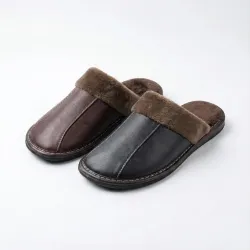 Тапочки чоловічі кімнатні теплі (р. 41-45) еко-шкіра з хутром, мікс кольорів