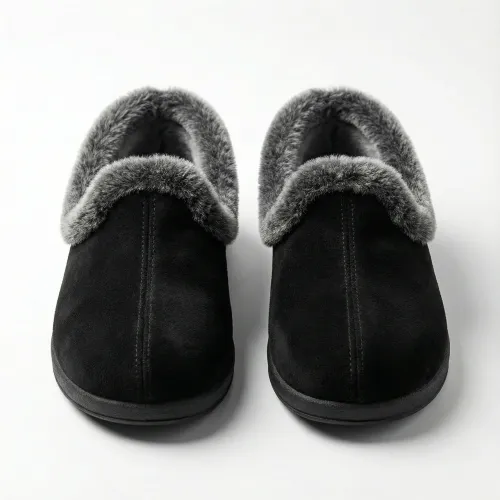 Чуні капці домашні чорні з хутряною облямівкою. Теплі короткі бурки під замшу. Розміри 37-42