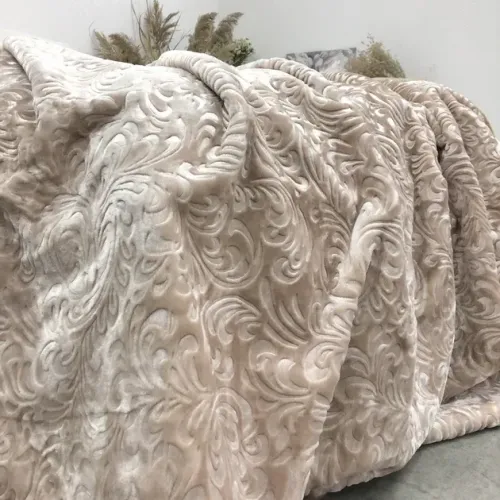 Плед велюровий з выдавкой Vie Nouvelle акрил 200х240 світлий беж