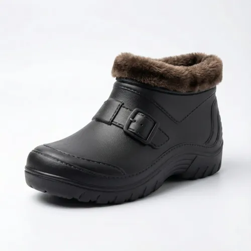 Чоловічі зимові черевики на хутрі. Чорні калоші дутики з пряжкою ЕВА 41-45