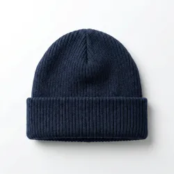 Шапка зимова в'язана Темно-синя. Тепла класична шапка з відворотом унісекс