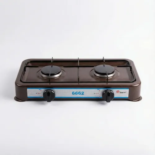 Газова плита настільна Domotec MS-6662 (2 конфорки). Коричневий таганок під балон