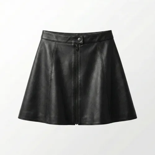 Спідниця жіноча з еко-шкіри на блискавці, чорна (Розміри 44, 46). Стильна міні-спідниця трапеція