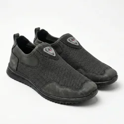 Чоловічі літні сліпони сірі сітка + нубук. Дихаючі мокасини без шнурків 41-45