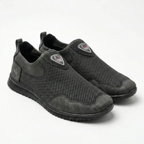 Чоловічі літні сліпони сірі сітка + нубук. Дихаючі мокасини без шнурків 41-45