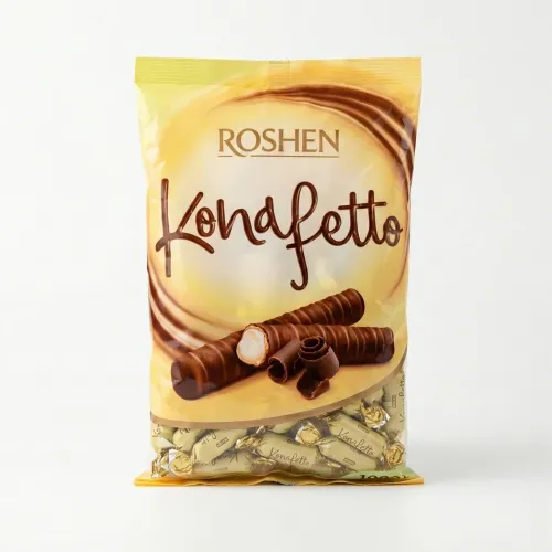 Цукерки Roshen Konafetto Bianco 1 кг, вафельні трубочки в глазурі з ніжною молочною начинкою