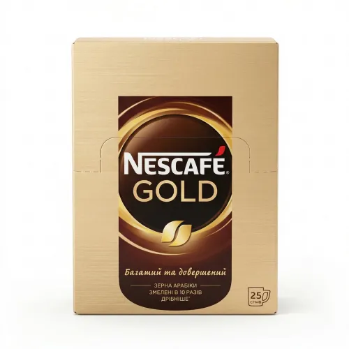 Кава розчинна Nescafé Gold 25 стіків (упаковка) | 100% Арабіка, Змелена в 10 разів дрібніше, Преміум