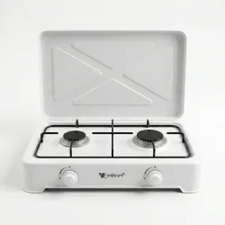 Газова плита настільна 2 конфорки Yücel з кришкою. Білий емальований таганок під балон (Туреччина)