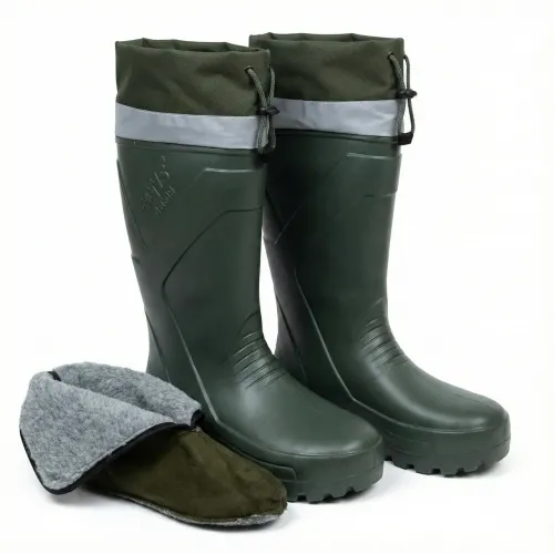 Чоловічі гумові чоботи Gipanis утеплені (Зелені). Високі чоботи для рибалки та полювання з манжетою