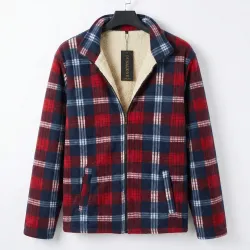 Чоловіча сорочка на хутрі в клітинку DUNAUONE. Тепла зимова куртка на блискавці 50-60