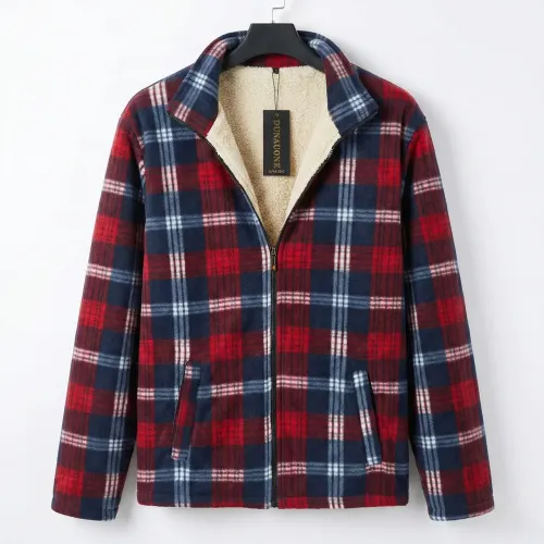 Чоловіча сорочка на хутрі в клітинку DUNAUONE. Тепла зимова куртка на блискавці 50-60