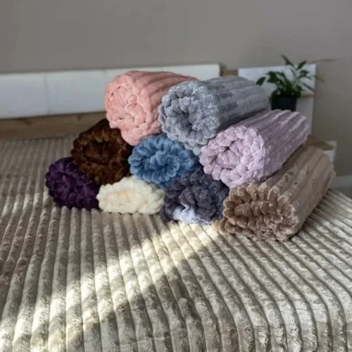 Плед Шарпей м'яка смужка Євро Розміру 200-220 см колір Світло-сірий