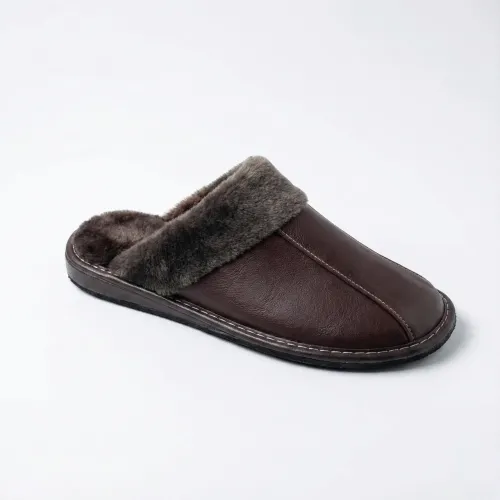Тапочки чоловічі кімнатні теплі (р. 41-45) еко-шкіра з хутром, коричневі