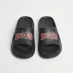 Чоловічі шльопанці чорні з принтом 