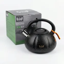 Чайник зі свистком 3.0 л Krauff Bruno чорний мармуровий. Нержавіюча сталь, індукція