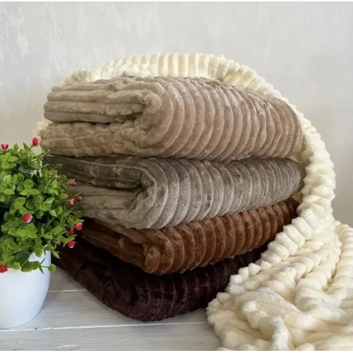 Плед Шарпей широка полоска двуспального розміру 180-200см. колір Молочний шоколад