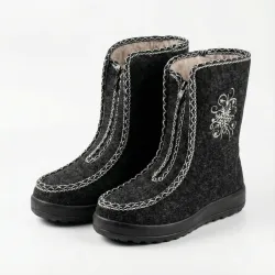 Бурки жіночі зимові повстяні на хутрі. Сірі чуні зі сніжинкою на блискавці. Розміри 37-41